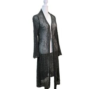 Ariat Womens Charcoal Gray Open Knit Long Duster Cardigan Sweater Size S Boho
